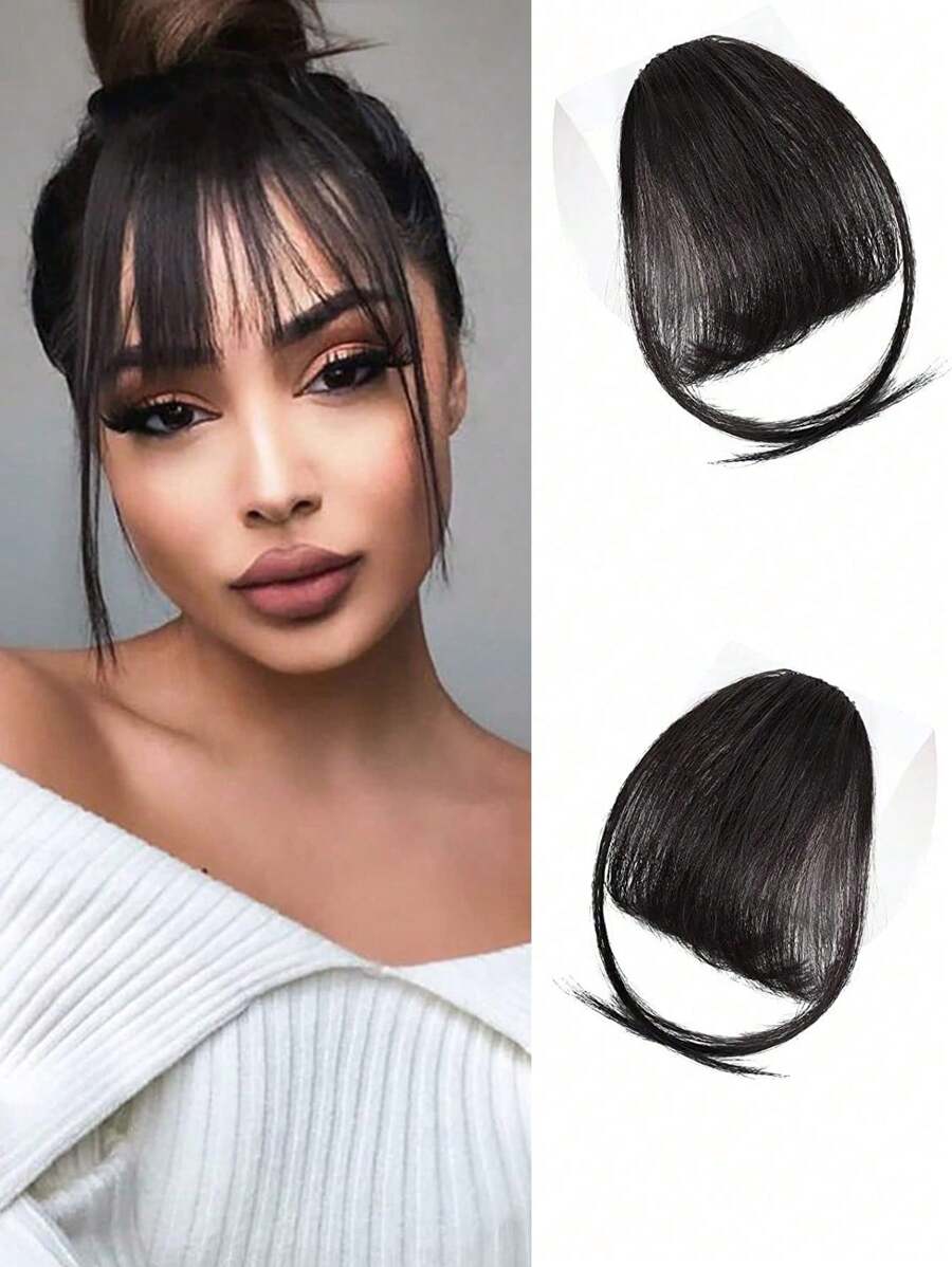 側鬢、劉海、黑色平順、整潔、空氣劉海、女性合成纖維6英寸髮片 - 棕色 - 查看 1