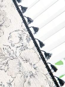 Bubaba 1 pièce de rideaux occultants à imprimé floral, style minimaliste nordique avec décoration de franges noir, convient pour la cuisine, la salle à manger, la chambre à coucher, l'hôtel, la décoration saisonnière