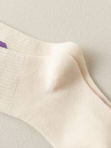 5pairs Candy-colored Girls' Sporty C Letter High Elasticity Mid-calf Socks With Breathable Design For All Seasons, Suitable For Students' Daily Wear And Matching With Sporty And Casual Shoes, Minimalist Style - Multicolor - View 8