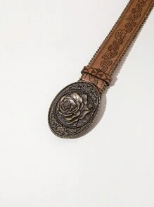 Boho 1pc Western Style Printed Lady Belt With Rose Buckle Halloween Valentine's Day Valentines Summer, School Fall, Autumn, Halloween - Brown - View 3