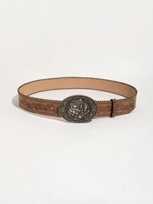 Boho 1pc Western Style Printed Lady Belt With Rose Buckle Halloween Valentine's Day Valentines Summer, School Fall, Autumn, Halloween - Brown - View 2