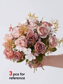 1 pieza/3 piezas Ramo de rosas y peonías artificiales romántico para sostener en la mano para boda/hogar/dormitorio/sala de estar/decoración de mesa/ramo de novia, Día de San Valentín, regalo
