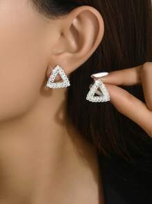 1pair Women's Silver Water Drop Shaped Rhinestone Design Earrings - Diamond - View 3