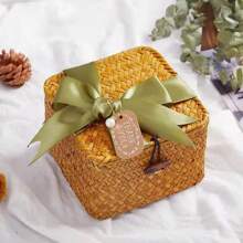 1pc Hand-Woven Seaweed Storage Box, Handmade Gift Box, Desktop Decor Display & Storage Box, Gift Packaging Box For New Year, Bedroom & Living Room Home Organization & Storage Basket