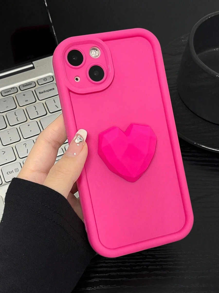 1入創意diy心型矽膠手機殼連相機鏡頭保護套,適用於蘋果iphone 15 14 13 12 11promax - 彩色 - 查看 1