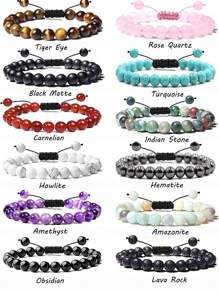 1 件 8 毫米串珠治療寶石手鍊套裝男女通用虎眼晶能量可調節彈性手鍊首飾 - 彩色 - 查看 2