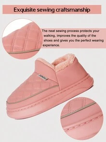 女款防水防滑室內外家居拖鞋,帶毛絨襯裡,防滑後跟套,腳線縫製,保暖,低幫簡約的船鞋,秋冬短靴 - 西瓜粉 - 查看 4
