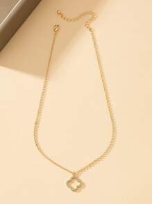 1pc Punk Gothic Flower Necklace With Geo Shamrock Detail, Embedded Gemstone & Hollow Out Design For Simple And Elegant Style Valentines,Mom,Mother,Mother's Day,Gift - White - View 4