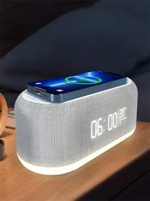 1pc 15w Wireless Charger Stand Clock With Night Light & Bedroom Lamp & Thermometer & Clock & Phone For Desk Alarm Clock With Wireless Charging Compatible With IPhone, IPad,Android Phone ,Wireless Fast Charging,Weekend Mode, Snooze,LED Clocks For Bedroom, Bedside,Sunrise Alarm Clock, Wake Up Light For Bedrooms,Gifts For Family,Friends,Kids,Birthday,Christmas, Winter, Girlfriend,Boyfriend Suitable For Office, Dorm, And Home