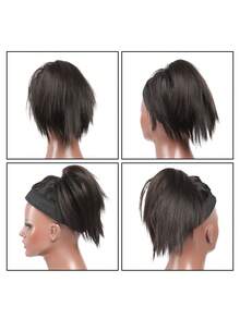 女士假发圈 辣妹鸡窝头 丸子头 慵懒人蓬松花苞头 凌乱发饰 仿真合成纤维高温丝 - Black-brown - 查看 4