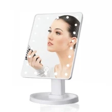 Espejo con luz LED para con soporte para maquillaje o cosmeticos. Espejo de mesa que funciona con pilas AA. Espejo con brillo portatil, luz de tocador con 16 LED. - Blanco - Ver 1