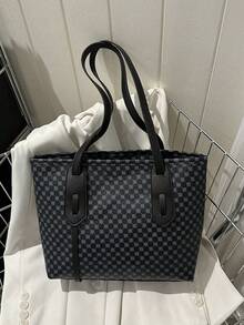 Fashionable Retro Printed Shoulder Tote Bag With Large Capacity - Black - View 3