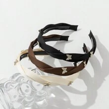 1 件米色編織髮帶,帶有蝴蝶和圓點磚形設計女式牙齒 - 咖啡 - 查看 1