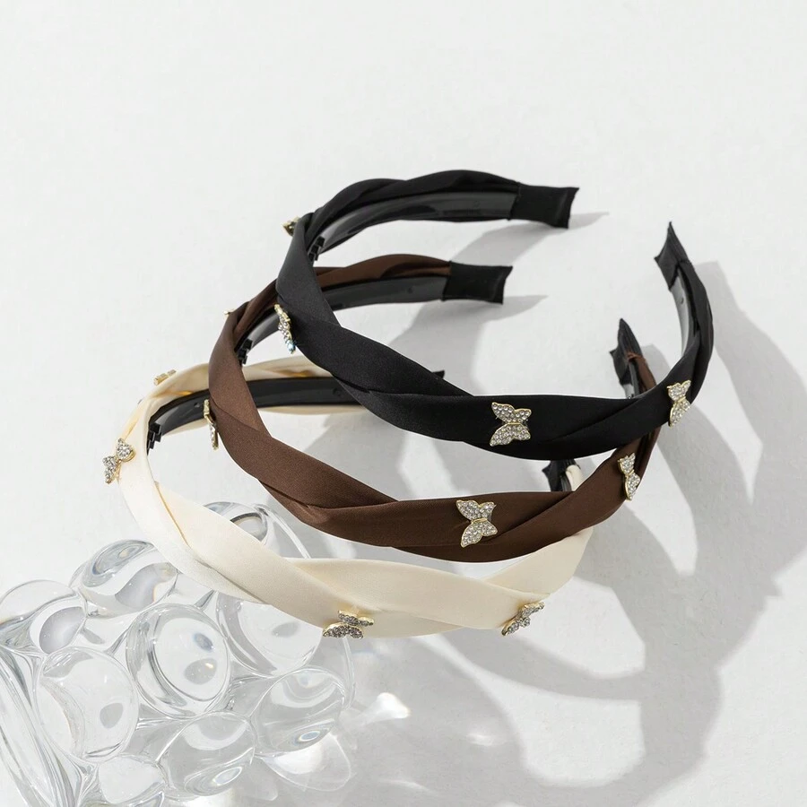 1 件米色編織髮帶,帶有蝴蝶和圓點磚形設計女式牙齒 - 咖啡 - 查看 1