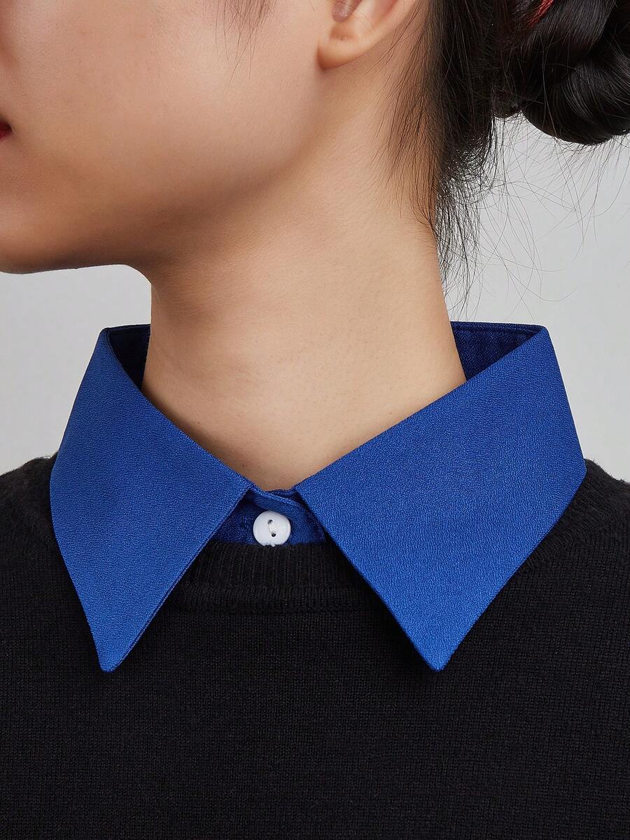 1個女性可拆卸假領子,白襯衫領子,雪紡襯衫領子裝飾,適用於秋冬季節 - 藍色 - 查看 1