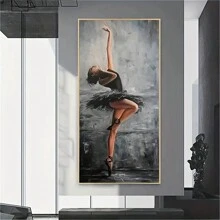 1入組高清印刷舞者畫,芭蕾舞者,黑灰色畫布牆藝術,現代藝術,客廳走廊牆壁裝飾,無框