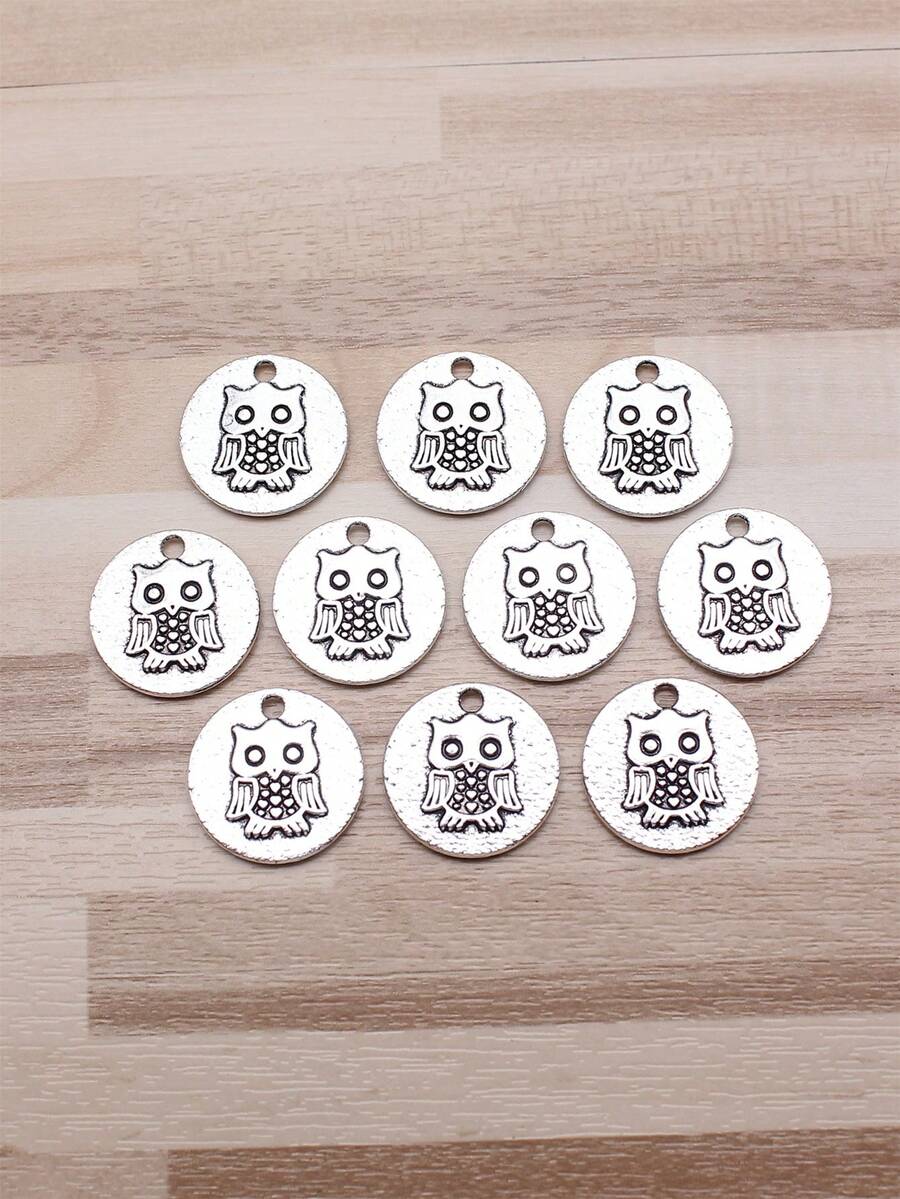 10入組/袋20x20mm（0.79x0.79英寸）古銀色貓頭鷹吊墜,適用於diy珠寶製作 - 古銀色-10pcs - 查看 1