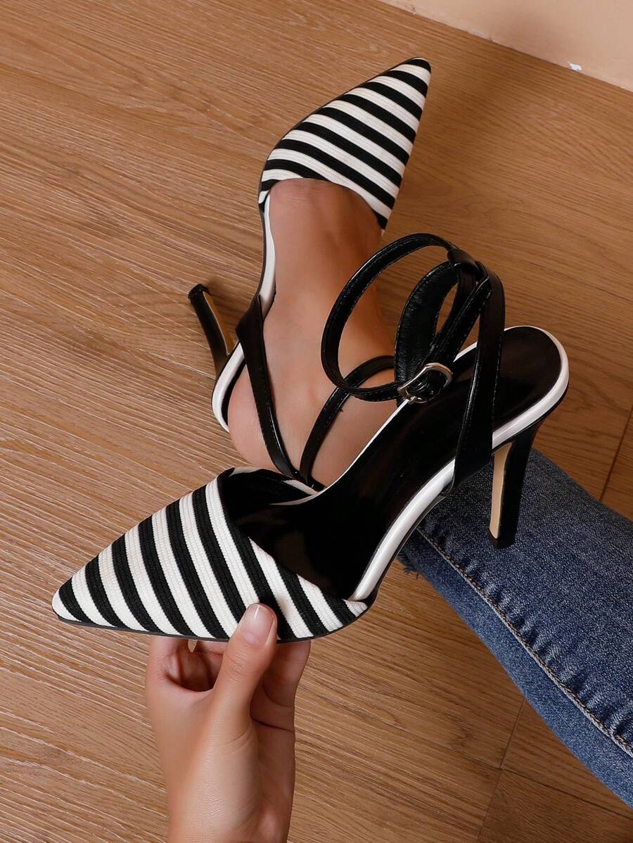 High Heel Pointed Toe Hollow Out Shoes - Black - View 1