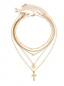 5 件/組時尚百搭 Ins 蛇骨鏈心形與吊墜項鍊 - 金黃色 - 查看 3