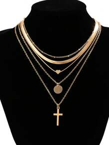 5 件/組時尚百搭 Ins 蛇骨鏈心形與吊墜項鍊 - 金黃色 - 查看 1