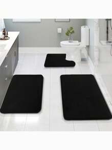 1pc Solid Color Non-Slip Bath Rug, Black Polyester Memory Foam Floor Mat For Household Home Bathroom Decor Floor Carpet Summer Bathroom Accessories