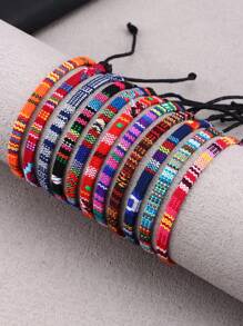 8-12pcs/Set Bracelets Bohemian Summer Beach Party Dress Decor Colorful Ankle Bracelets Thin Rope Unisex Handmade Adjustable Elastic Weaving Bracelets Chain Jewelry Festival Friendship Lucky Hand Rope Teacher Gift For Men Women Couple Teen - Multicolor - View 5