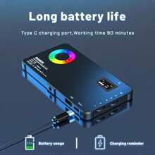 MAMEN Tím RGB Video Ánh sáng , Có thể mang đi Led Máy chụp hình Ánh sáng Bảng 0-360 Giường đôi Màu sắc , 95 + 2500-9000K Led Video Ánh sáng , 4000mAh Có thể sạc lại Led Đèn Đối với , Nhiếp ảnh , Video Hội nghị - Màu tím - Xem 9