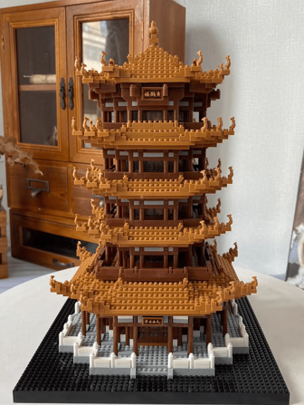 世界著名建筑中国风黄鹤楼微型积木套装 3d 拼装益智玩具，圣诞礼物 1 件房间装饰