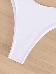 Fashionable Color-Blocked Bikini Set, Two Pieces, Oblique Shoulder Design With Ruffle Detail Summer Beach - White - View 6