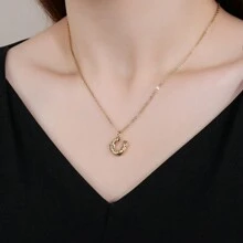 1條歐美風格的不鏽鋼鍍金u形馬蹄圖案女士吊墜項鍊,適合日常和節日穿著 - 金色 - 查看 7