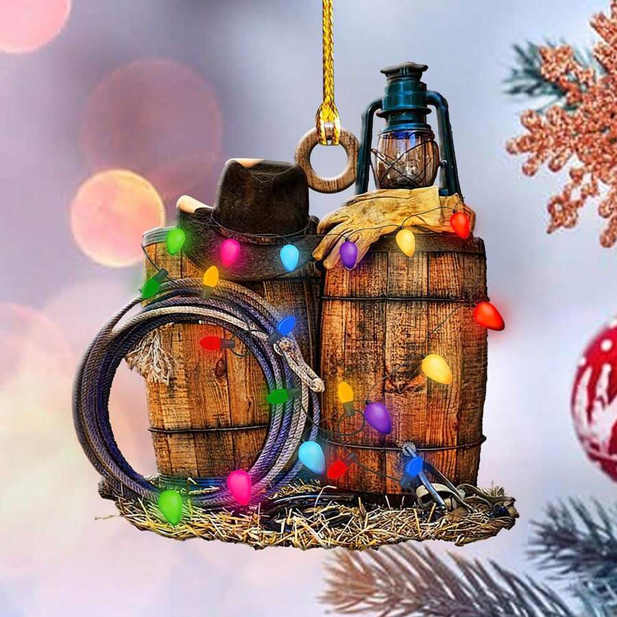 1個聖誕樹裝飾掛件,西方牛仔靴和帽子設計背包掛件鑰匙圈掛件,2d亞克力扁平,節日裝飾配件,聖誕裝飾