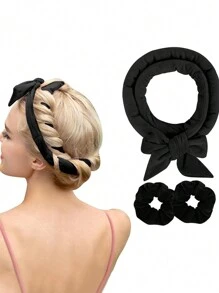 4pcs Bow Knot Slouchy No Heat No Damage Hair Curler For Sleeping Natural Curls Styling Hair Tools For Everyday Use And Hairdressing Decoration Tool - Black - View 8