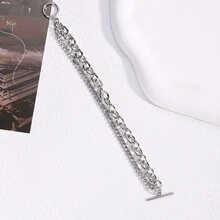 1pc Men's Simple & Fashionable Double Layer Stainless Steel Chain Bracelet - Silver - View 2
