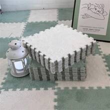 12入組灰色拼接地毯,大面積柔軟防滑防污地毯,適用於臥室和客廳 - 白色+綠色 - 查看 5