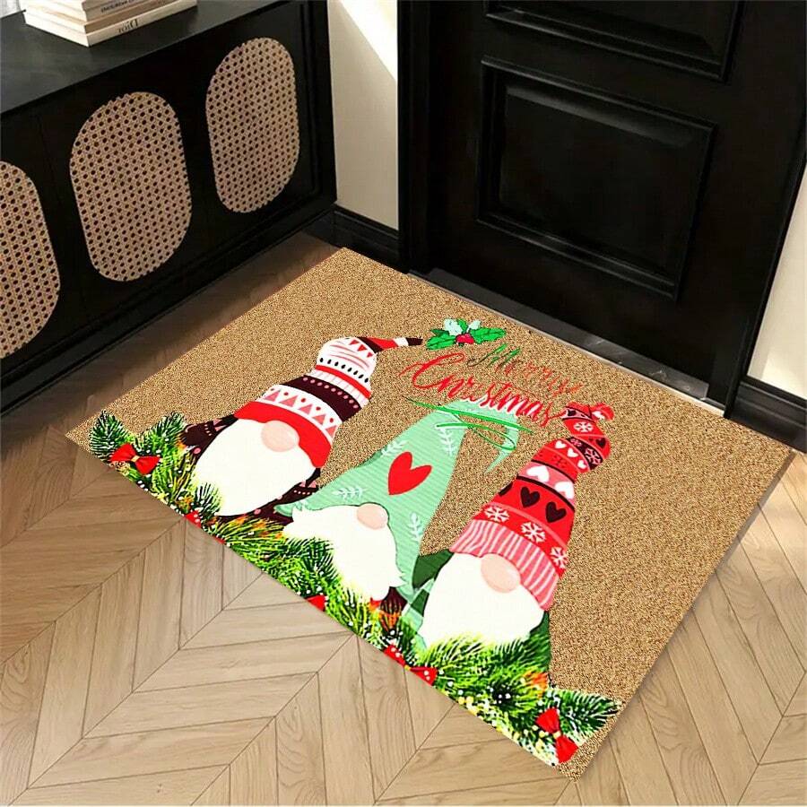 1pc Christmas-themed Santa Claus Printed Anti-slip Doormat For Hallway Entrance, Christmas Rug - Green - View 1