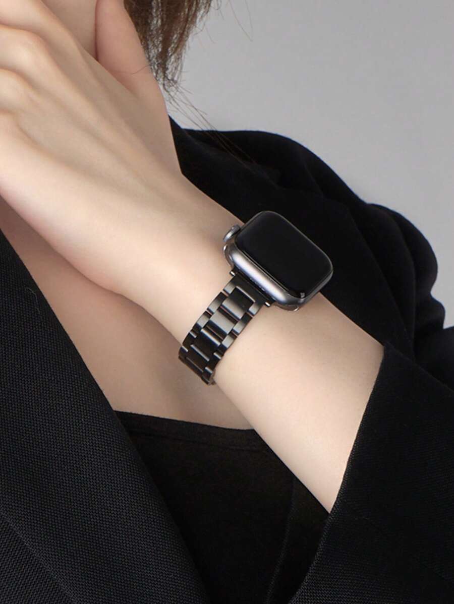 1条男女通用黑色超薄金属表带，兼容 Series 11、10、SE3、9、Ultra、8、7、SE、6、5、4、3、2、1，奢华智能手表表带，不锈钢表带，适用于40mm、42mm、44mm、45mm、49mm、38mm、41mm、46mm表盘尺寸，时尚智能手表表带，兼容表带