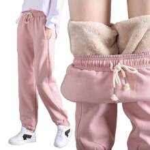 Los pantalones térmicos de las mujeres espesaron los pantalones apretados de las polainas de las mujeres de los pantalones de la cachemira de la piel de cordero del invierno - Rosa - Ver 1
