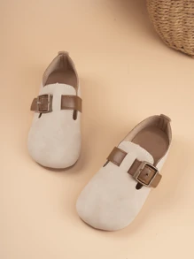 兒童英倫風格pu皮柔軟豆鞋男女適用 - 米色 - 查看 1
