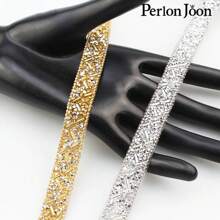 Perlon Joon 1碼36英寸銀色鑲鑽裝飾邊織帶,熱定型裝飾修飾鞋子、手提袋、婚紗、正式服飾等配件