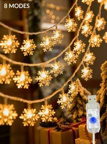 1 件 10/20/30/40LED 1.5/3/4.5/6M USB 8 种模式雪花圣诞室内装饰灯，悬挂装饰仙女灯串，适用于节日、房间装饰圣诞装饰圣诞灯卧室装饰家居装饰派对装饰节日圣诞礼物感恩节圣诞树装饰饰品 - 白色 - 查看 1