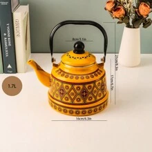 1pc Thickened Enamel Water Kettle, Cold/hot Tea Pot With Enamel Print, Suitable For All Seasons In Kitchen/living Room, 3 Sizes Available - Yellow Memory Flower - View 3