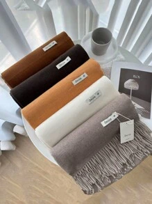 FADZOYLE 1pc Khaki Wool Women's Winter Scarf Silky Soft Pashmina Feel Shawls And Wraps For Wedding And Gift Evening Dresses Travel Office Large Solid Color Tassel Scarves - Mocha Brown - View 7