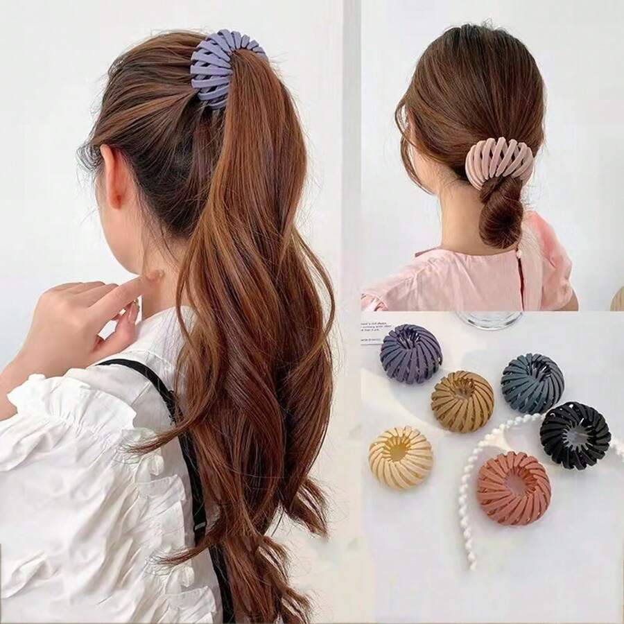 1入組球形髮飾鳥巢髮圈鬆垮髮夾U形髮夾時尚髮圈/粉色