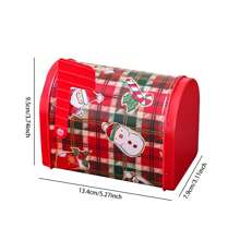 1pc Christmas Decorative Candy Jar Mailbox Shaped Tinplate Candy Biscuit Box Gift Box With Creative Wave Stripe Design - Christmas plaid mailbox - View 7