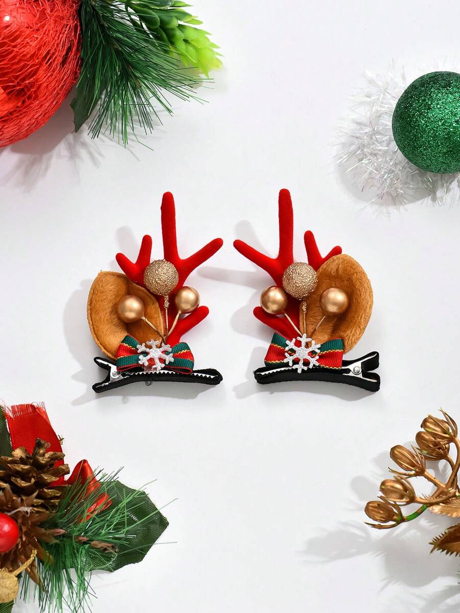 1對可愛的聖誕麋鹿角發夾