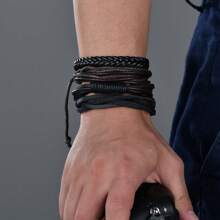 10 Piezas/pack Pulseras Trenzado Ajustable Multicolor Negro Y Marrón De Estilo Europeo Y Americano De Moda, Perfectas Para Regalo De Accesorio De Joyería De Los Hombres - brazalete de cuero - Ver 9