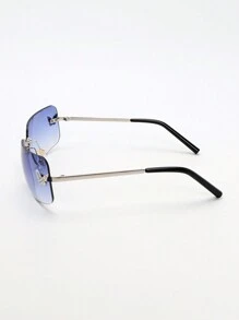 1副Y2K无框不锈钢镜腿蝴蝶形时尚眼镜，金属装饰，适合度假/海滩时尚优雅的沙滩配饰 - 藍色 - 查看 4