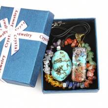 7 脈輪手鍊和吊墜套裝天然石材、多色晶片手鍊、樹脂吊墜、綠松石吊墜、綠松石、晶、紅石、綠瑪瑙、青金石和透明水晶,適合女士日常佩戴 - 七脈輪吊墜手鍊禮盒套裝 - 查看 11