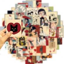 50入組/包日式復古塗鴉貼紙,適用於吉他、滑板、瓶子、車頂、雪杖、筆記本電腦、手機殼、冰箱門、行李箱、摩托車、汽車等 Diy 手繪貼紙,是感恩節和聖誕節的完美禮物