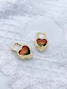 1pair Colorful Cubic Zirconia Heart-shaped Decorated Earrings - Love Model - View 5